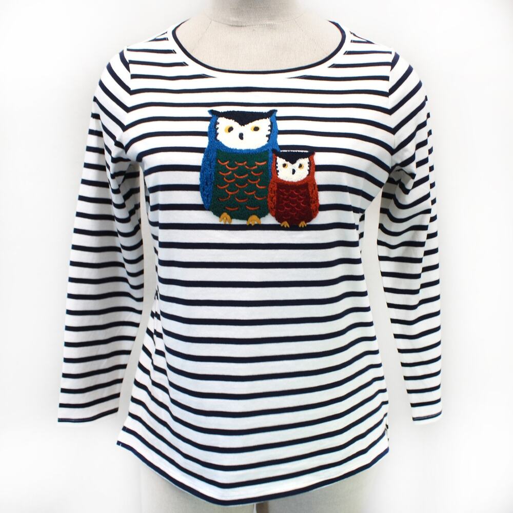 Talbots Plus Striped Owl Long Sleeve Sweatshirt Tee Shirt Top Nautical Casual 2X - Picture 2 of 8